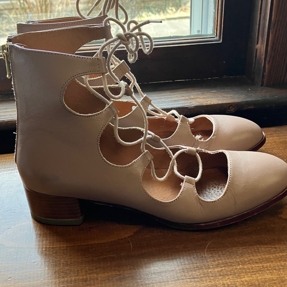 Topshop Lace-Up Cream Boots
